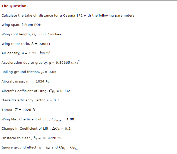 Solved Calculate the take off distance for a Cessna 172 with | Chegg.com