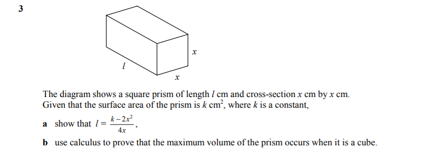 Solved 3 X The diagram shows a square prism of length 1 cm | Chegg.com