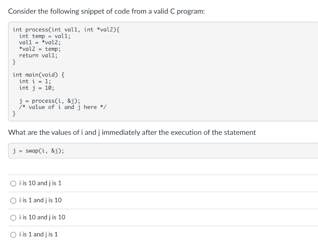 Solved Consider The Following Snippet Of Code From A Valid C | Chegg.com