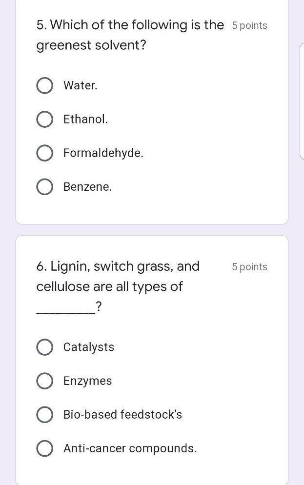 Solved 5. Which of the following is the 5 points greenest
