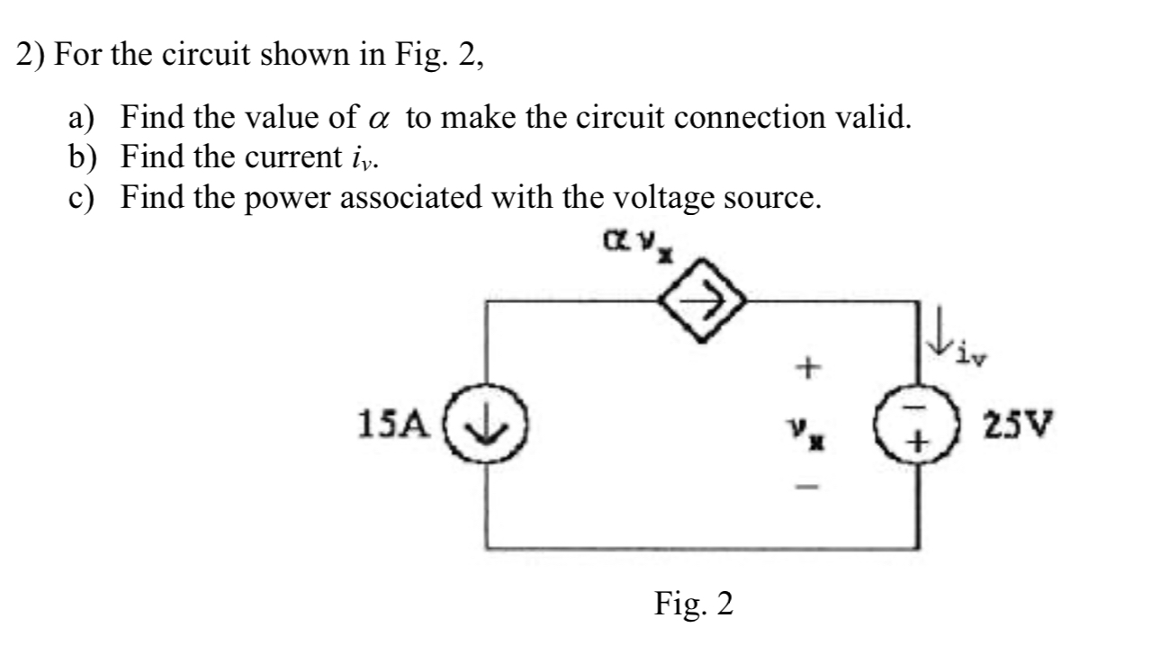 Solved For a circuit shown in fig2 find the value of a to | Chegg.com