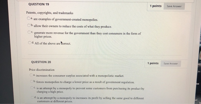 Solved QUESTION 19 1 points Save Answer Patents, copyrights, | Chegg.com