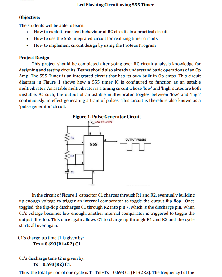 Led Flashing Circuit using 555 Timer Objective The
