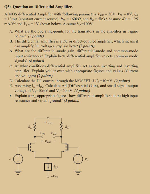 Solved Q5: Question On Differential Amplifier. A MOS | Chegg.com