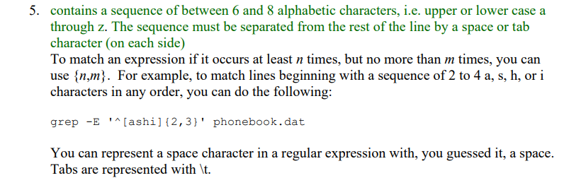 Solved 5. contains a sequence of between 6 and 8 alphabetic | Chegg.com