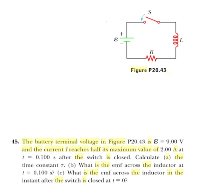 Solved 0 Figure P20.43 45. The battery terminal voltage in