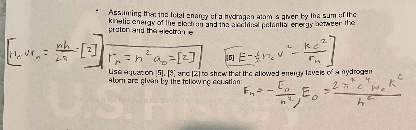 Solved souming that the total energy of a hydrogen atom is | Chegg.com