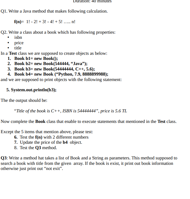 Solved Duration: 40 minutes Q1. Write a Java method that | Chegg.com