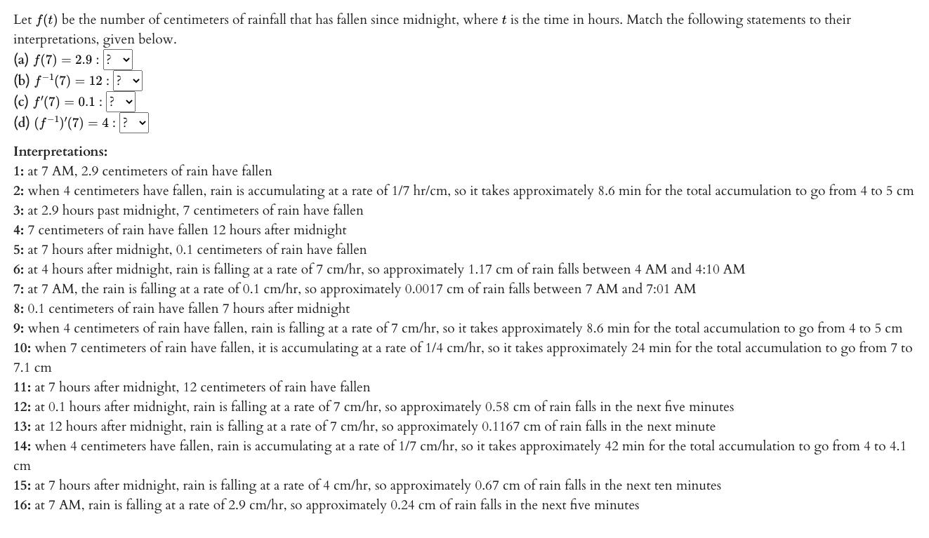Solved Let f(t) be the number of centimeters of rainfall