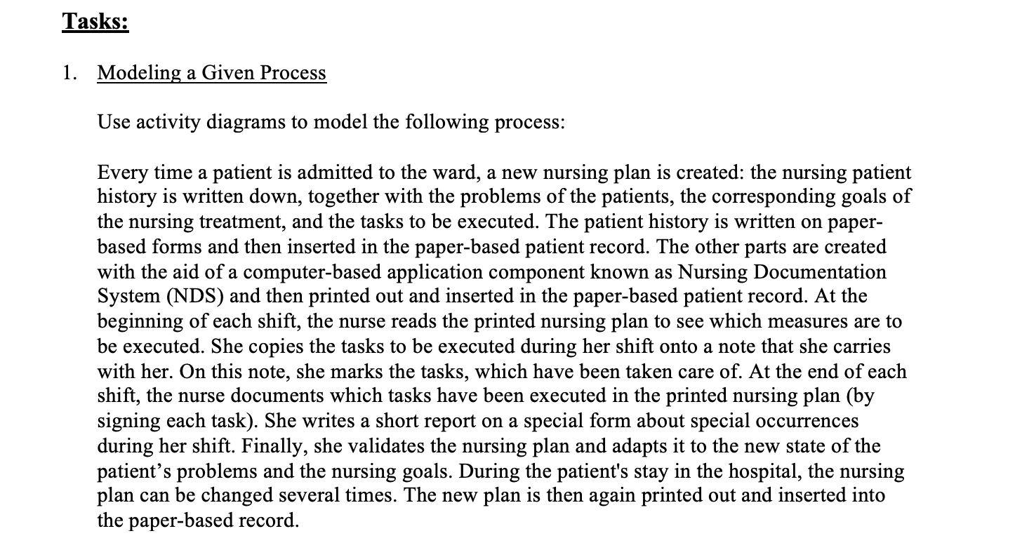 Solved Tasks: 1. Modeling A Given Process Use Activity | Chegg.com