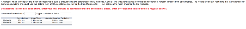 Solved A manager wants to compare the mean time required to | Chegg.com