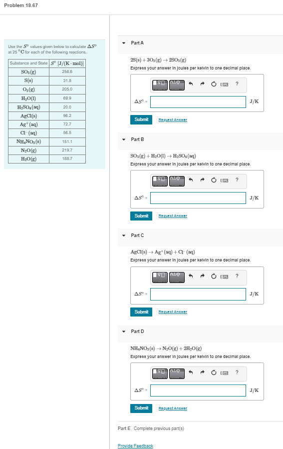 Solved Use the S0 values given below to calculate ΔS0 at | Chegg.com