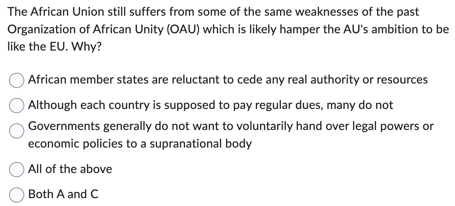Solved The African Union Still Suffers From Some Of The Same Chegg