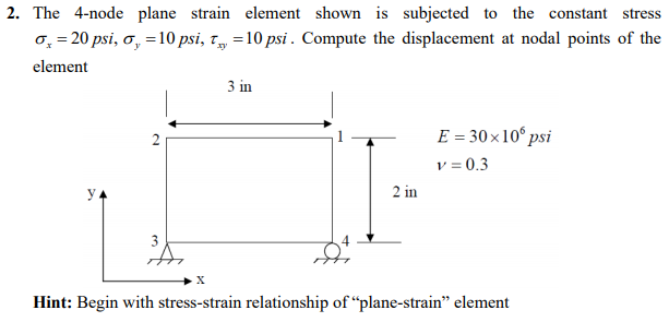 Solved 2. The 4-node plane strain element shown is subjected | Chegg.com