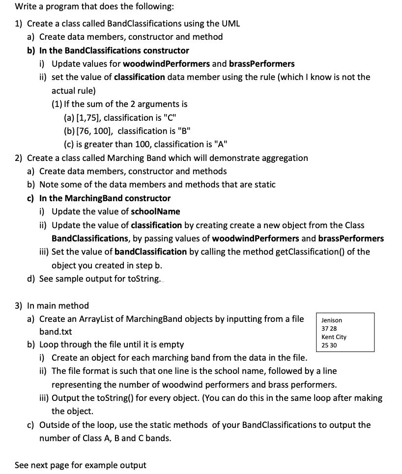 Solved Marching Band String schoolName int woodwind