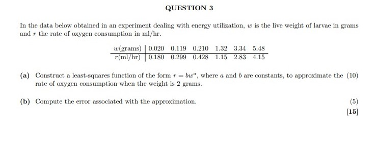 Solved QUESTION 3 In the data below obtained in an | Chegg.com