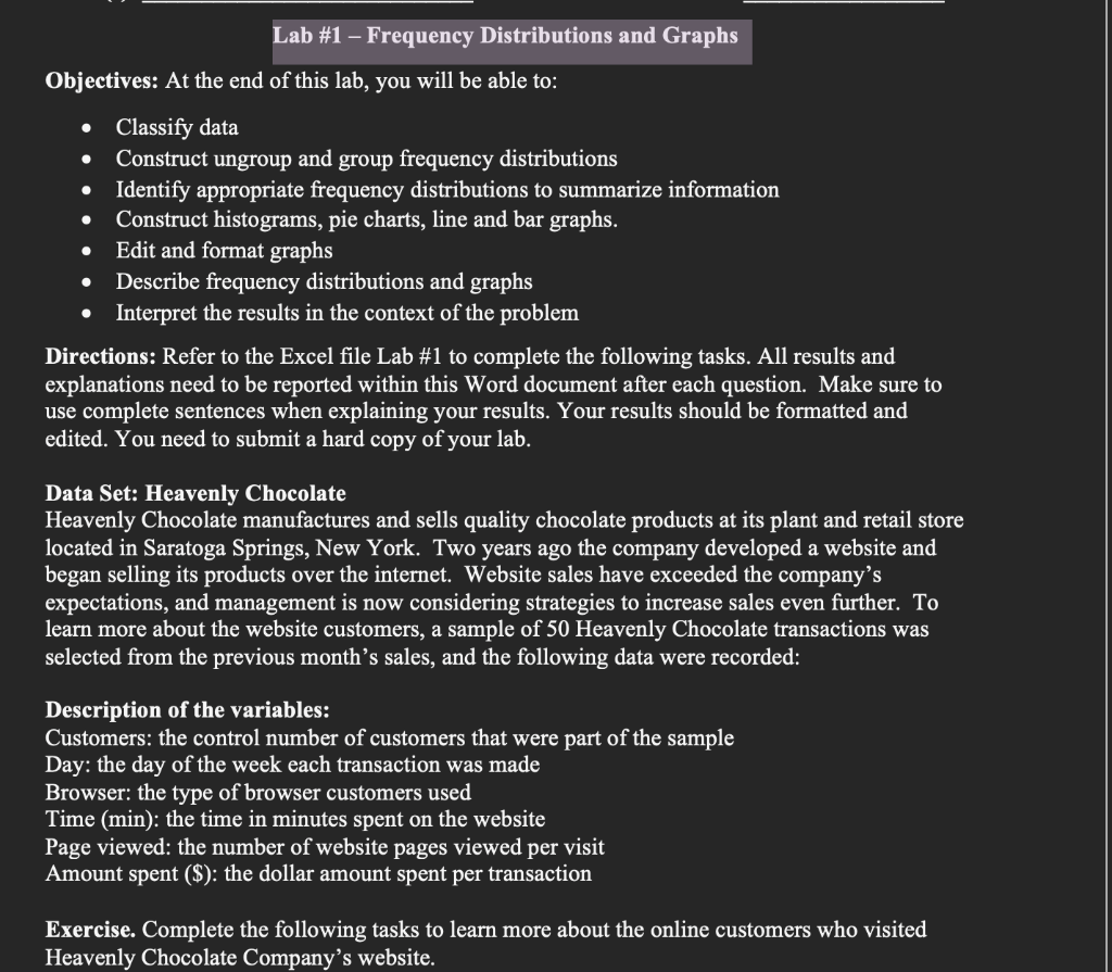 Lab #1 - Frequency Distributions and Graphs | Chegg.com