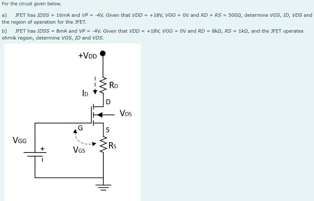 Solved For the circuit given below, a) JFET has IDSS = 16mA
