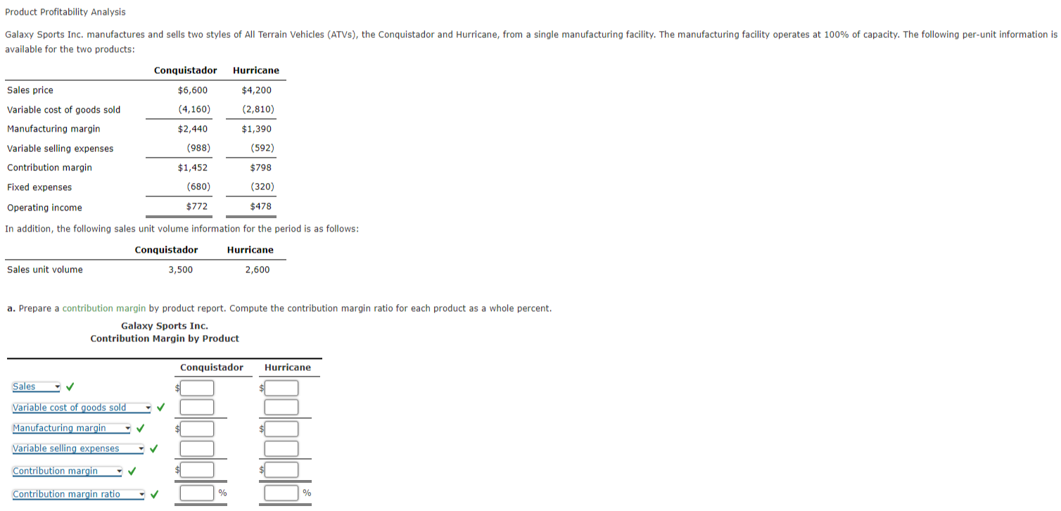 Solved a prepare a contribution margin by product report chegg