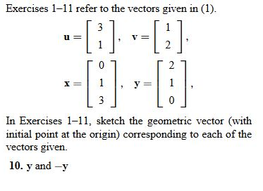 Solved Exercises 1-11 refer to the vectors given in (1). 3 1 | Chegg.com