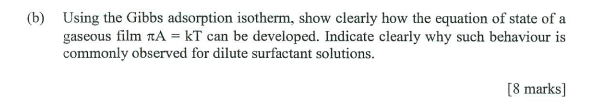 Solved (b) Using The Gibbs Adsorption Isotherm, Show Clearly | Chegg.com