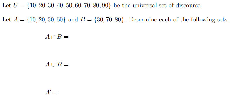 Solved Let U = {10, 20, 30, 40, 50, 60, 70, 80, 90} Be The | Chegg.com