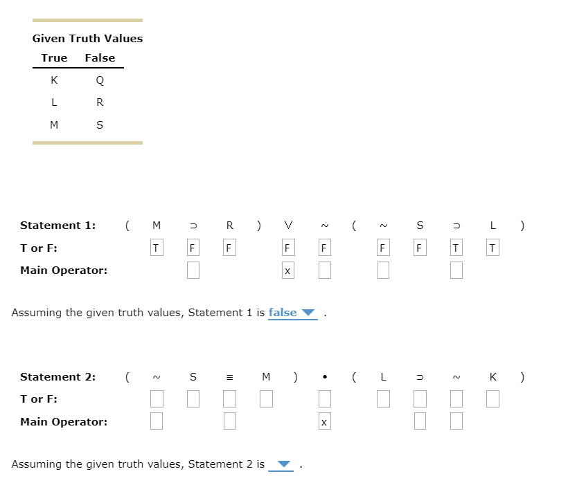 Solved Given Truth Values True False K Q L R M S (м - R. V 2 | Chegg.com