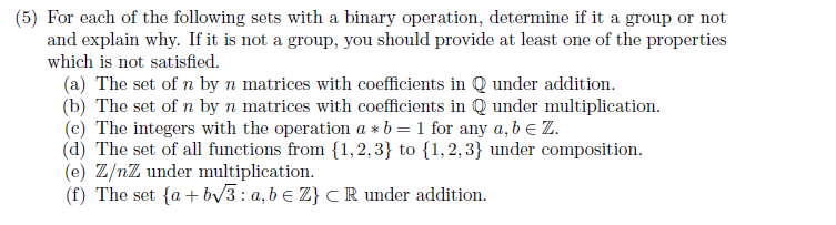Solved 5) For each of the following sets with a binary | Chegg.com