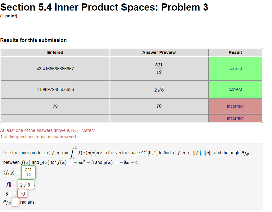 Solved Section 5.4 Inner Product Spaces: Problem 3 (1 point) | Chegg.com