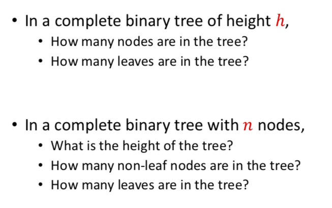 Solved In a complete binary tree of height h, How many nodes | Chegg.com