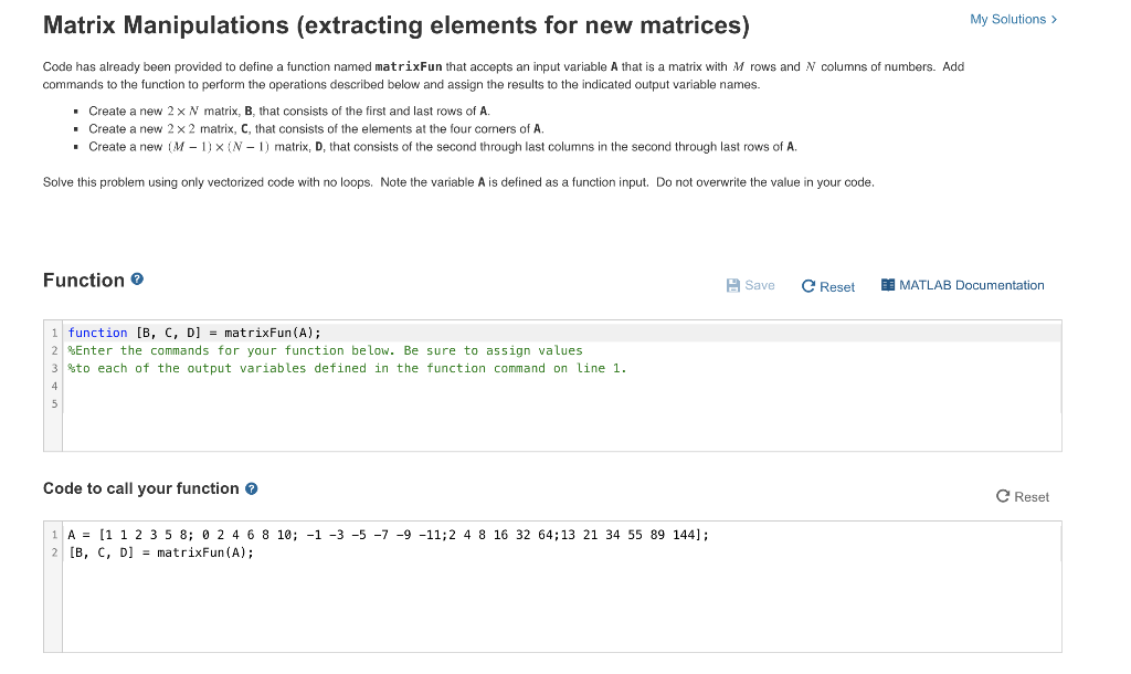 Solved Matrix Manipulations extracting elements for new Chegg