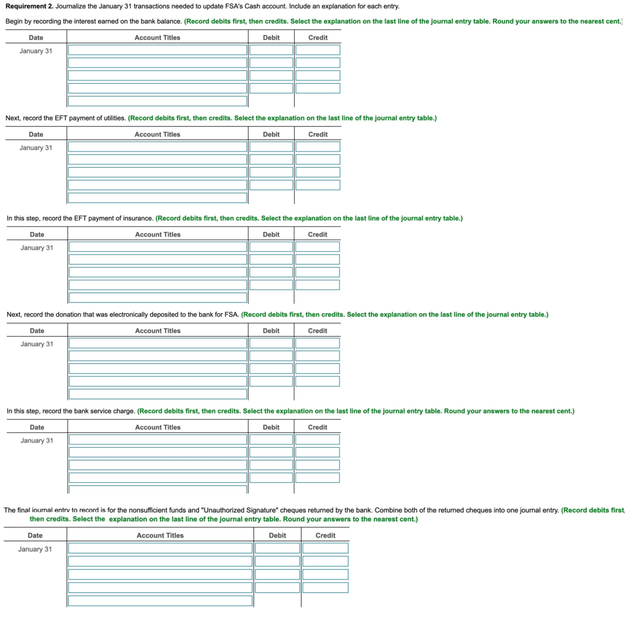 Solved Required 1. Prepare the Bank Reconciliation for FSA 