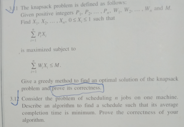 Solved 1 The knapsack problem is defined as follows: Given | Chegg.com