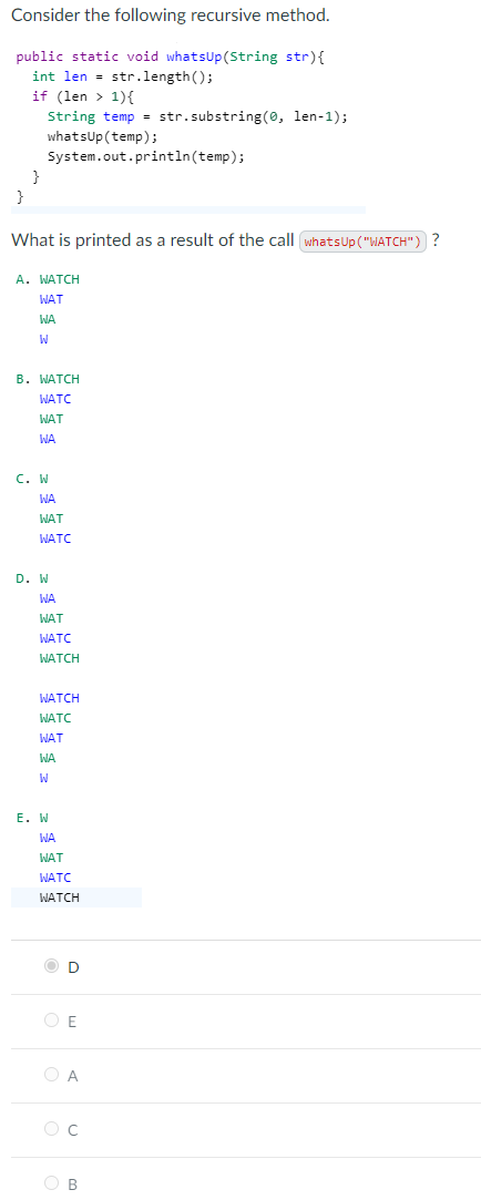 Solved Consider the following recursive method. public | Chegg.com