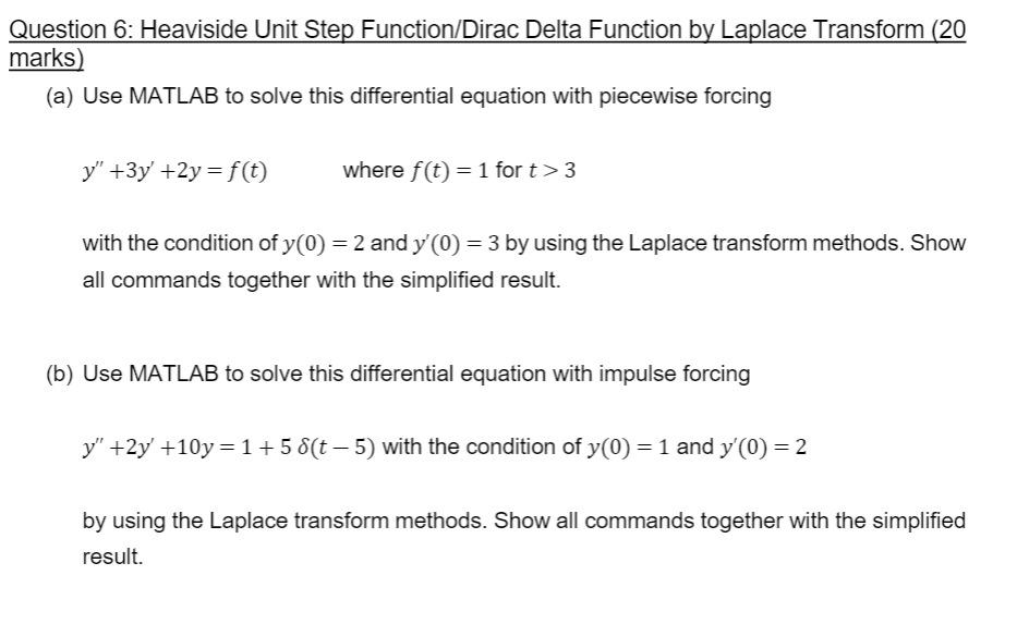 Solved Question 6 Heaviside Unit Step Function Dirac Delta