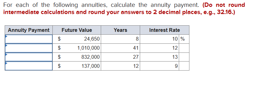 Solved For each of the following annuities, calculate the | Chegg.com