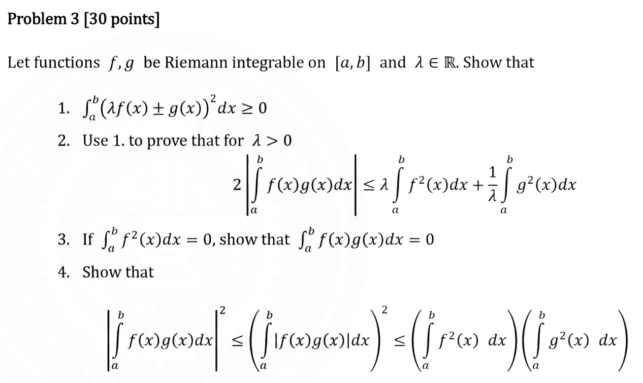 Solved Let Functions 𝑓, 𝑔 Be Riemann Integrable On [𝑎, | Chegg.com