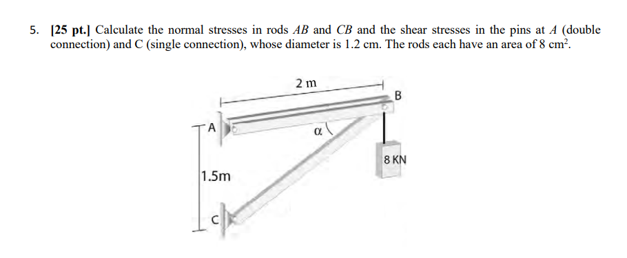 Solved 5. [25 pt.] Calculate the normal stresses in rods AB | Chegg.com