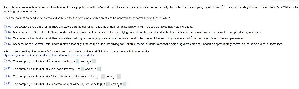 Solved A simple random sample of size n= 38 is obtained from | Chegg.com