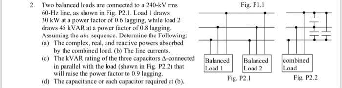 Solved 2. Two balanced loads are connected to a 240-kV rms | Chegg.com