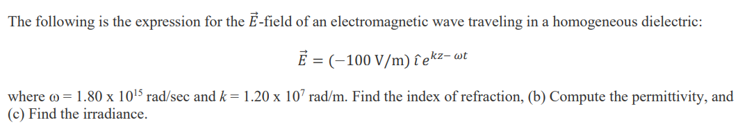 Solved The following is the expression for the E-field of an | Chegg.com