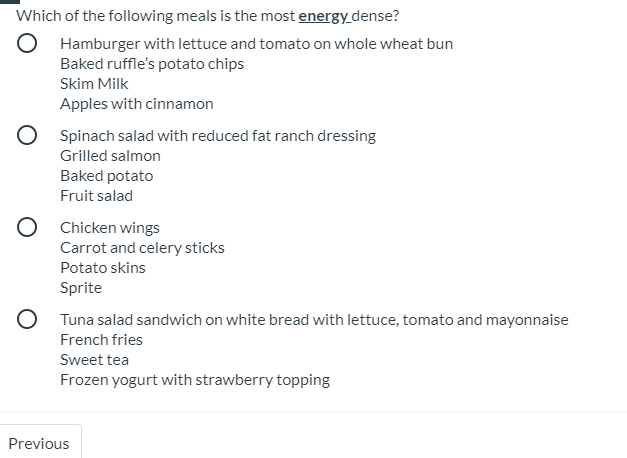 Solved Which of the following meals is the most energy | Chegg.com