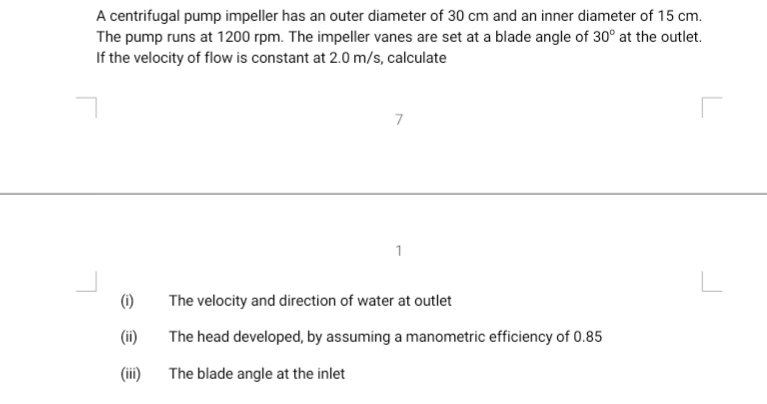 Solved A centrifugal pump impeller has an outer diameter of | Chegg.com