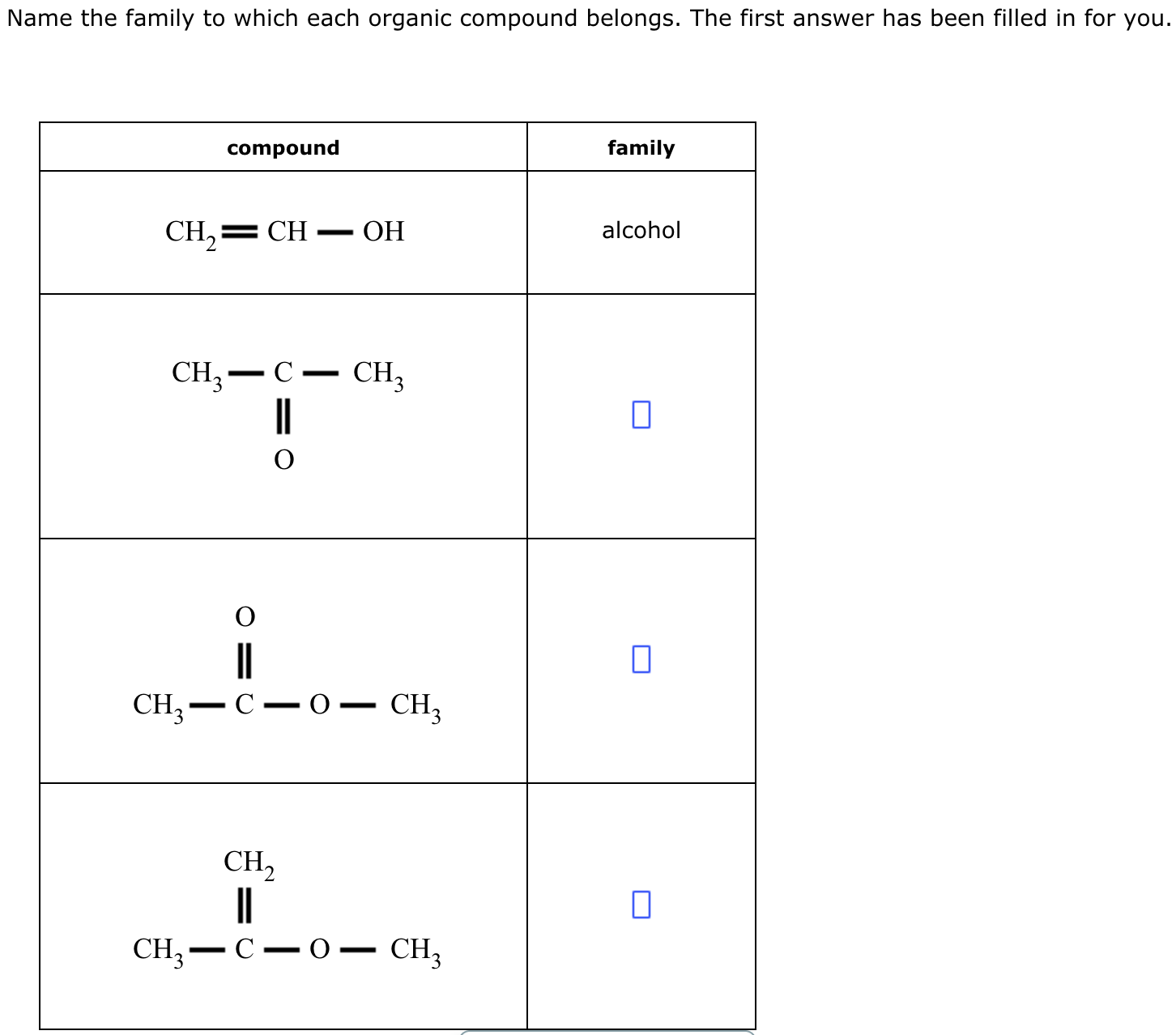 Solved Name the family to which each organic compound | Chegg.com