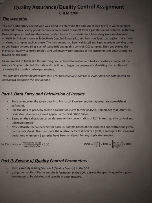 Qualit Assurance/Quality Control Assignment - Data | Chegg.com