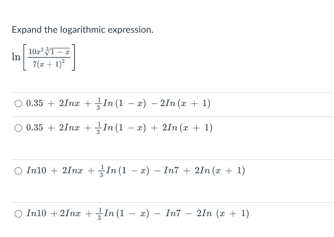 Solved Expand The Logarithmic Expression. | Chegg.com