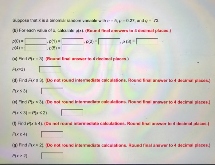 Solved Suppose that x is a binomial random variable with n = | Chegg.com