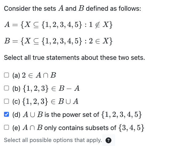 Solved Consider The Sets A And B Defined As Follows: | Chegg.com