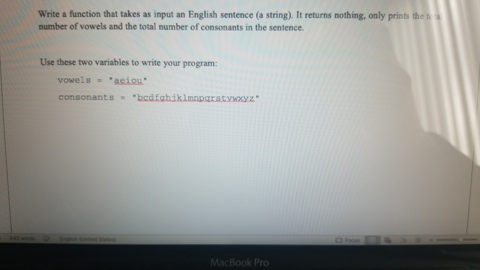 Solved Write a function that takes as input an English | Chegg.com