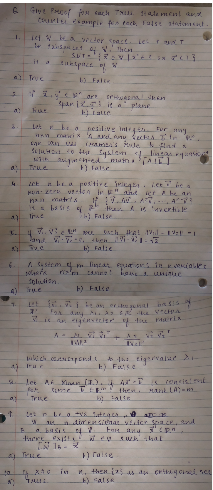 Solved Q Give Proof For Each Counter Example True Stateme Chegg Com